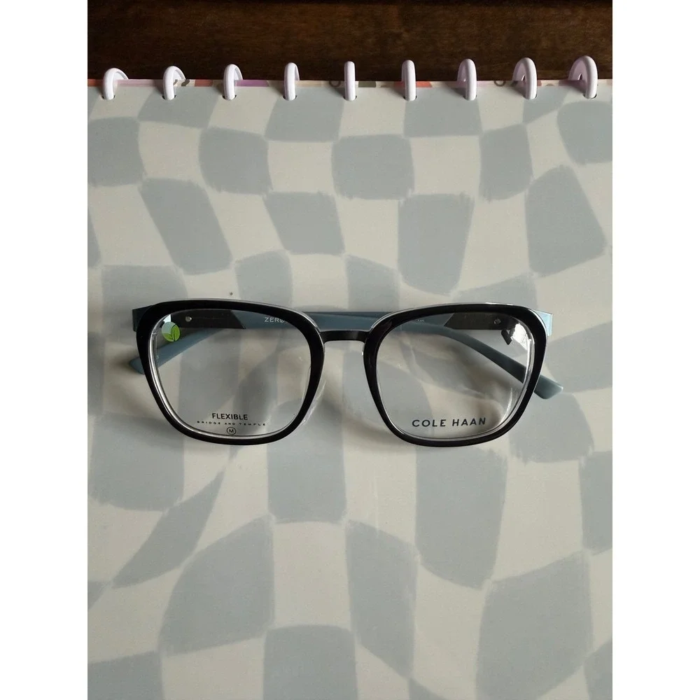 Cole Haan Zerogrand CH4523 Black Blue Square Eyeglasses Frames 52-19-140‎ Case
